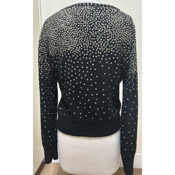 AQUA Women's Black Long Sleeve Sequin Wool Blend Button Up Cardigan - Size Med - Picture 3 of 4